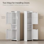 Bathroom Cabinet with 2 Doors, 7.3 x 9.8 x 40.4 Inches, Small Freestanding Storage Cabinet with Adjustable Shelf, Floor Cabinet for Small Spaces, Bathroom, Entrances, Kitchen, White - Image 4