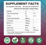 Creatine Monohydrate 8000mg Gummies with BCAA, L-Carnitine, Taurine & Vitamin B12 - Pre Workout Supplement for Muscle Growth, Strength & Energy, Multi-Flavor Chewable Gummies, 90 Count for Men & Women - Image 3