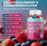 Creatine Monohydrate 8000mg Gummies with BCAA, L-Carnitine, Taurine & Vitamin B12 - Pre Workout Supplement for Muscle Growth, Strength & Energy, Multi-Flavor Chewable Gummies, 90 Count for Men & Women - Image 4
