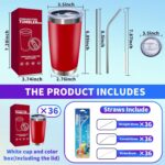 HAOLI 36 Pack, 20oz Stainless Steel Bulk Tumblers with Lids and Straws, Leakproof Double Wall Travel Mug for Hot/Cold Drinks, Home Office Outdoor Party Use, Durable Powder Coated Insulated Cup/Red - Image 3