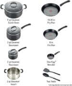 T-fal Experience Nonstick Cookware Set 12 Piece, Induction, Oven Broiler Safe 350F, Kitchen Cooking Set w/Fry Pans, Saucepan, Stockpot, Kitchen Utensils, Pots and Pans, Dishwasher Safe, Black - Image 3