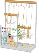 coobest Jewelry Holder Organizer Stand, Jewelry Display Rack with 36 Holes Earring Holder, 10 Hooks Necklace Organizer, Velvet Ring Holder Dish, Birthday Gifts Ideas for Mom Women Room Decor - Image 3