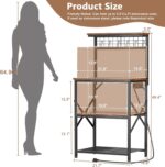 Furologee Kitchen Bakers Rack with Power Outlet, Microwave Oven Stand with Storage 4 Tiers, Coffee Bar Table with 6 S Hooks, Kitchen Storage Shelf Rack for Spices, Pots, Rustic Brown - Image 4