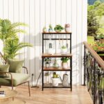 Furologee Kitchen Bakers Rack with Power Outlet, Microwave Oven Stand with Storage 4 Tiers, Coffee Bar Table with 6 S Hooks, Kitchen Storage Shelf Rack for Spices, Pots, Rustic Brown - Image 5