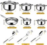Hunnycook Stainless Steel Cookware Set - 15 Pieces Pots and Pans Set, Includes 6 Pots and Pans, 6 Lids and 3 Utensils, Fixed Handles, Induction Safe and Dishwasher Safe - Image 3