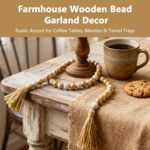 Decorative Beads Home Decor for Coffee Table Farmhouse Wooden Bead Garland with Tassels Beaded Tray Items and Tier Tiered Wood Garland Stylish Rustic Accent for Living Room Table Display - Image 3