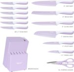 hecef 15 Pieces Kitchen Knife Set with Built-in Sharpening Wooden Block, Dishwasher Safe, High Carbon Stainless Steel Knife Block Set with Steak Knives, Kitchen Scissors, Purple - Image 3
