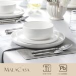 MALACASA Plates and Bowls Sets, 12 Pieces Porcelain Dinnerware Sets Dishware Sets Chip Resistant Ceramic Dish Set Dining Dinner Ware Service for 4, White, Series LUNA - Image 4