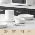 MALACASA Plates and Bowls Sets, 12 Pieces Porcelain Dinnerware Sets Dishware Sets Chip Resistant Ceramic Dish Set Dining Dinner Ware Service for 4, White, Series LUNA - Image 5