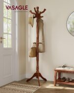 VASAGLE Coat Stand, Solid Wood Freestanding Coat Rack with 11 Hooks, Hall Tree for Bags, Purses, Hats, for Entryway, Hallway, Rubberwood, Caramel Brown URCR05WN - Image 3