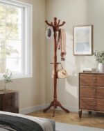 VASAGLE Coat Stand, Solid Wood Freestanding Coat Rack with 11 Hooks, Hall Tree for Bags, Purses, Hats, for Entryway, Hallway, Rubberwood, Caramel Brown URCR05WN - Image 4