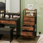 Furnulem 5 Drawers Dresser with Charging Station, Tall Night Stand with Storage Shelf, Fabric Chest of Drawers, Bedside Table for Closet, Entryway, Bedroom Furniture, 3 Ways to Use, Rustic Brown - Image 3