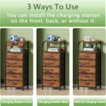 Furnulem 5 Drawers Dresser with Charging Station, Tall Night Stand with Storage Shelf, Fabric Chest of Drawers, Bedside Table for Closet, Entryway, Bedroom Furniture, 3 Ways to Use, Rustic Brown - Image 5