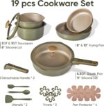 CAROTE 19 Pcs Pots and Pans Set, Nonstick Cookware Sets with Detachable Handle, Titanium Reinforced, Oven Safe, Cookware Non Stick Cooking Set w/Frying Pans & Saucepans Green(PFOS, PFOA Free) - Image 3