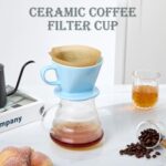 Pour Over Coffee Dripper, Ceramic Pour Over Coffee Maker with 3 Holes Flat Bottom, Easy Manual Brew Maker, Porcelain Slow Filter Cone for Travel, Camping, Office, Home, Blue - Image 5