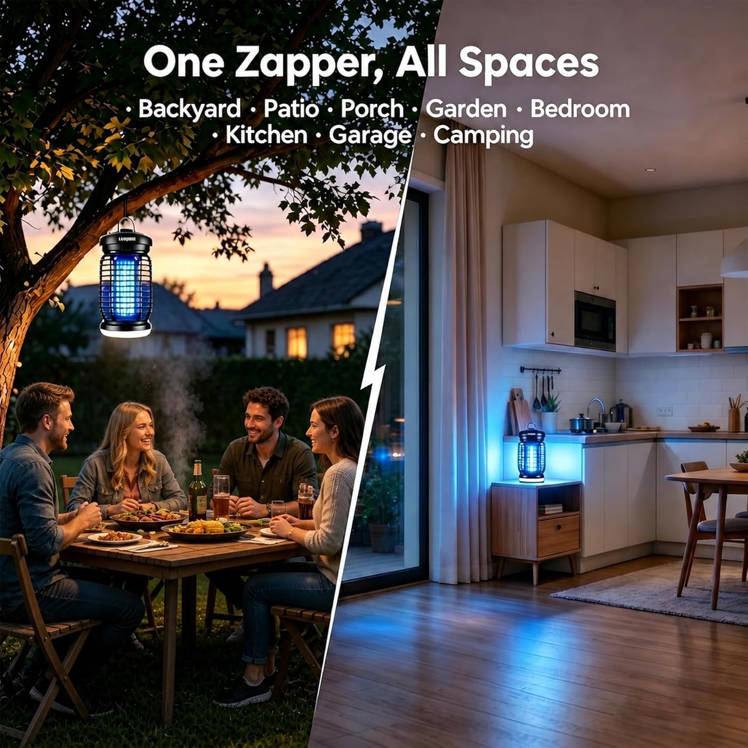 LUOJIBIE Bug Zapper Outdoor, Electric Mosquito Killer Fly Trap with UV/LED Light, 4200V High Voltage Waterproof Flying Insect Zapper for Backyard Patio, Indoor Mosquito Zapper for Home Garage - Image 3