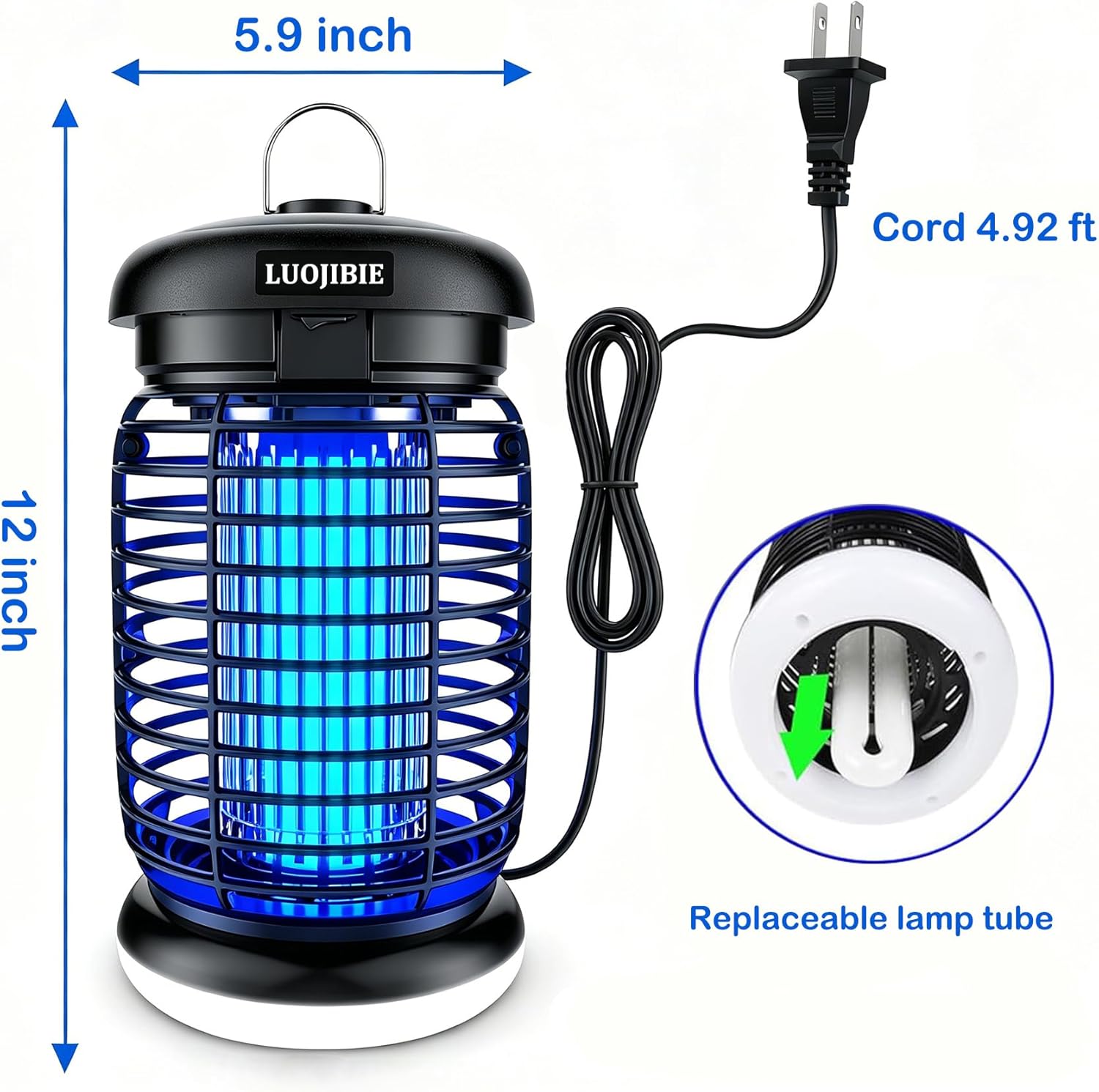 LUOJIBIE Bug Zapper Outdoor, Electric Mosquito Killer Fly Trap with UV/LED Light, 4200V High Voltage Waterproof Flying Insect Zapper for Backyard Patio, Indoor Mosquito Zapper for Home Garage - Image 5