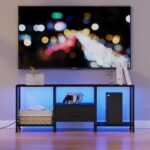 JARHETUN TV Stand with LED Lights, Entertainment Center with Open Shelves and Fabric Drawer, Media Console for 55 Inch TV, Television Stands for Living Room, Bedroom, Black - Image 3