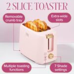 Paris Hilton 2-Slice Toaster, Extra-Wide Slots, 7 Browning Settings, Bagel & Defrost Functions, Removable Crumb Tray, Pink - Image 4