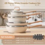 SODAY 12 Pcs Pots and Pans Set Non Stick, Cookware Sets White Granite Induction Cookware, Non-toxic Healthy Nonstick Kitchen Cooking Set with Frying Pan Set, Saucepans (PFAS/PFOA/PFOS Free) - Image 3