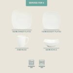 Gibson Home Zen Buffet White Porcelain Dinnerware Set for 4, Square Plates Bowls and Mugs, Chip and Scratch Resistant, Dishwasher and Microwave Safe, 16 Piece - Image 3