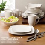 Gibson Home Zen Buffet White Porcelain Dinnerware Set for 4, Square Plates Bowls and Mugs, Chip and Scratch Resistant, Dishwasher and Microwave Safe, 16 Piece - Image 4