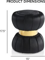 Furniture of America Magnus Modern 15-inch Upholstered Ottoman with Hourglass Shape and Stainless Steel Gold Trim, Vanity Stool Chair, Small Foot Stool for Bedroom, Living Room, Entryway, Black - Image 3