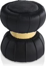 Furniture of America Magnus Modern 15-inch Upholstered Ottoman with Hourglass Shape and Stainless Steel Gold Trim, Vanity Stool Chair, Small Foot Stool for Bedroom, Living Room, Entryway, Black - Image 4