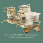 Bloomhouse - Two Time Oprah's Favorite Things Winner - 15 Piece Pots and Pans Heavy Duty Aluminum Premium PFA Free Ceramic Nonstick Cookware Set - Almond Cream w/Gold Handle - Image 4