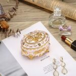 Hipiwe Vintage Metal Jewelry Box - Oval Trinket Organizer Ring Box Case with Rose Pattern Jewelry Storage Box for Ring Earrings Necklace, Gift for Women - Image 6