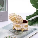 Hipiwe Vintage Metal Jewelry Box - Oval Trinket Organizer Ring Box Case with Rose Pattern Jewelry Storage Box for Ring Earrings Necklace, Gift for Women - Image 7