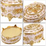 Hipiwe Vintage Metal Jewelry Box - Oval Trinket Organizer Ring Box Case with Rose Pattern Jewelry Storage Box for Ring Earrings Necklace, Gift for Women - Image 8