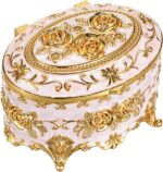 Hipiwe Vintage Metal Jewelry Box - Oval Trinket Organizer Ring Box Case with Rose Pattern Jewelry Storage Box for Ring Earrings Necklace, Gift for Women - Image 9