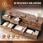 Huuger 63 Inch Dresser for Bedroom, Long Dresser with 10 Fabric Drawers, TV Stand for 55, 65, 70 Inch TV, Toy Storage Organizer for Closet, Rustic Brown - Image 6
