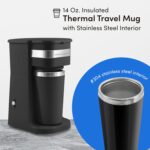 Elite Gourmet EHC111A Personal Single-Serve Compact Coffee Maker Brewer Includes 14Oz. Stainless Steel Interior Thermal Travel Mug, Compatible with Coffee Grounds, Reusable Filter, Black - Image 3