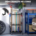 DAOUTIME Garden Organizer With Wheels, Yard Tower Rack for Garage Storage, Up to 35 Long-Handled Tools, Sturdy Metal Steel Holder With 3 Hooks, Outdoor, Black - Image 4