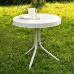 Crosley Furniture Griffith Weather Resistant Retro Metal Outdoor Side Table for Patio, Deck, Porch, Alabaster White - Image 3