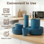 Wheat Straw Dinnerware Sets for 8, Unbreakable Bowl and Plate Set 40 Piece, Reusable Plastic Dish Sets for 8, Microwave and Dishwahser Safe Dining Set, Apartment and Kitchen Essentials - Blue - Image 5