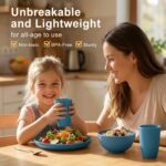 Wheat Straw Dinnerware Sets for 8, Unbreakable Bowl and Plate Set 40 Piece, Reusable Plastic Dish Sets for 8, Microwave and Dishwahser Safe Dining Set, Apartment and Kitchen Essentials - Blue - Image 6