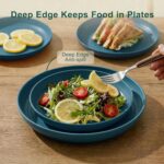 Wheat Straw Dinnerware Sets for 8, Unbreakable Bowl and Plate Set 40 Piece, Reusable Plastic Dish Sets for 8, Microwave and Dishwahser Safe Dining Set, Apartment and Kitchen Essentials - Blue - Image 7