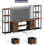LED TV Stand Bookshelf Combo with Charging Station for 65 60 55 Inch TV, Entertainment Center with Lights & Drawers, Industrial Media TV Console Table for Living Room Bedroom Office, Rustic Brown - Image 3