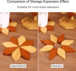 Wooden Trivet Set of 5 - Heat Resistant Reversible Coasters for Hot Pots/Pans, Natural Wood Pot Holder with Storage Rack, Protects Table & Countertops, Kitchen Dining Essentials (Walnut Color) - Image 3