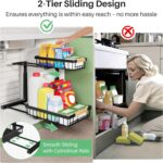 Kitstorack Under Sink Organizer, 2 Tier Under the Sink Storage, Slide out Pull out Cabinet Organizer Shelf, Metal Sliding Drawer for Kitchen Bathroom Pantry Closet Organization Rack, Black, 2 Pack - Image 7