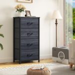 DWVO 4 Drawers Dresser, Dresser for Bedroom, Fabric Storage Tower, Chest of Drawers, Organizer Unit for Closets, Living Room, Sturdy Steel Frame, Wooden Top, Easy Pull Fabric Bins - Image 3