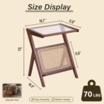 Tiita Rattan Side Table, Mid Century Nightstand, Bamboo Accent Bedside Tables, Glass Coffee Tables, Boho Wooden End Table with Storage for Small Space, Living Room and Bedroom - Image 4