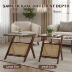 Tiita Rattan Side Table, Mid Century Nightstand, Bamboo Accent Bedside Tables, Glass Coffee Tables, Boho Wooden End Table with Storage for Small Space, Living Room and Bedroom - Image 5
