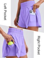 PINSPARK Women's 2 in 1 Running Shorts High-Split Athletic Short High Waisted 3" Liner Workout Gym Short with Pockets - Image 3