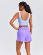 PINSPARK Women's 2 in 1 Running Shorts High-Split Athletic Short High Waisted 3" Liner Workout Gym Short with Pockets - Image 4