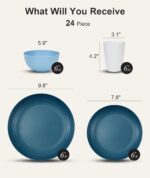 Quatish 24 Piece Plates and Bowls Sets for 6, Unbreakable Dinnerware Sets, Dish Set for Camping, Dishwasher Microwave Safe, Outdoor Kitchen and Apartment Dinning RV Essentials, Blue - Image 3