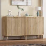 Homleke Buffet Cabinet with Storage, Modern Fluted Accent Sideboard with Doors & Adjustable Shelves, Buffet Table Entryway Cabinets for Living Room, Kitchen, Dining Room, Hallway, Natural - Image 4